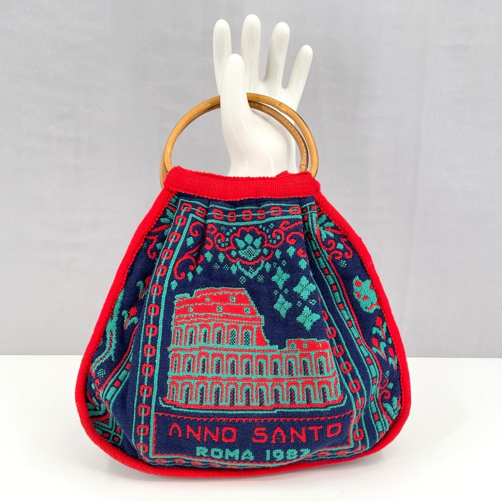 Vintage 1983 Rome Italy Souvenir Knit Tote Bag Wolf Colosseum Jubilee Anno Santo